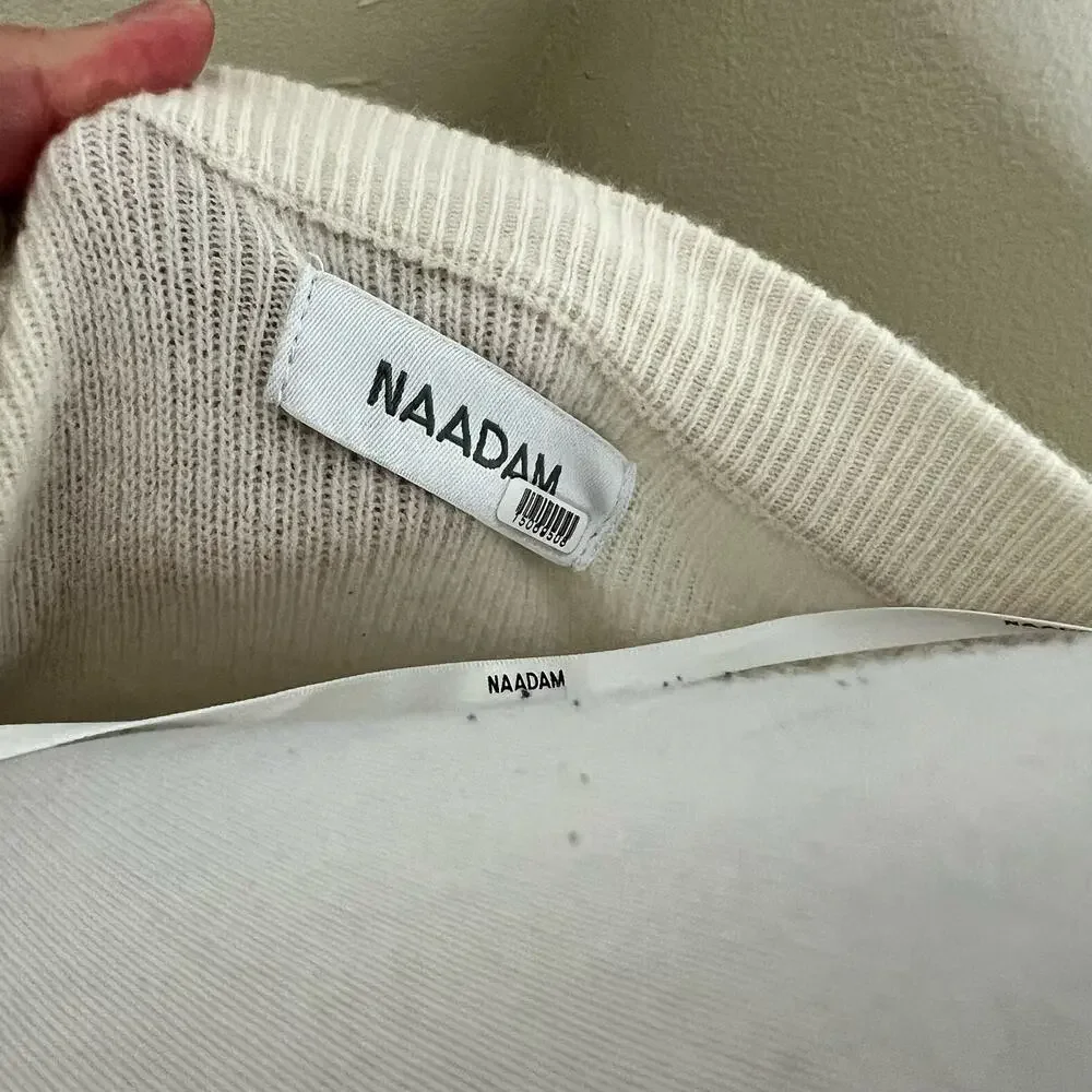 NAADAM Wool & Cashmere Sweater Cardigan Small Cream Ribbed Knit Button Front